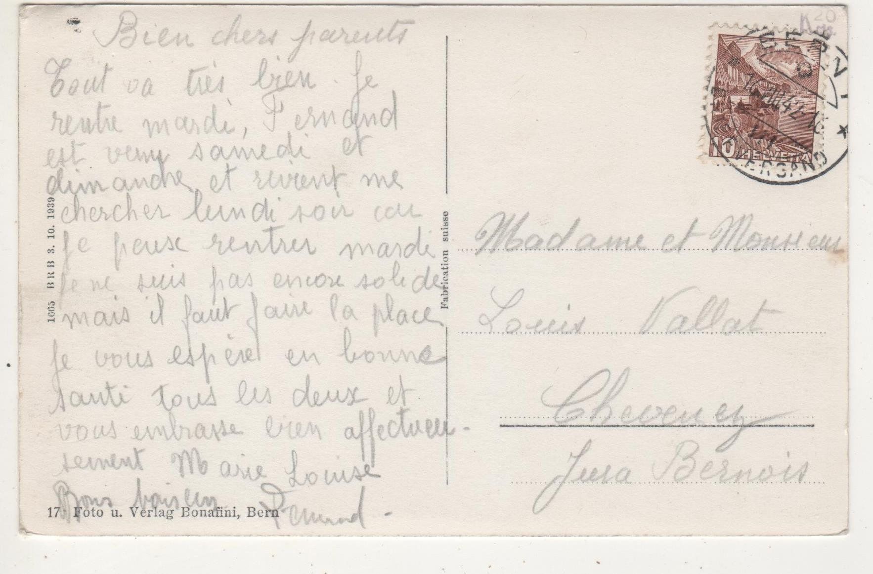 Cartoline postali: Ansichtskarte Bern und die Alpen 1942 – Usato da Remetschwil venduto da Hofiii 1