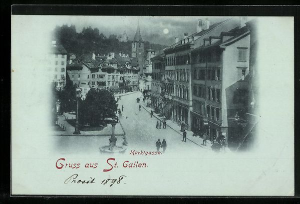 Cartoline postali: Mondschein-AK St. Gallen, Marktgasse mit – Usato da Berlin venduto da bartko-reher