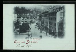 Mondschein-AK St. Gallen, Marktgasse mit