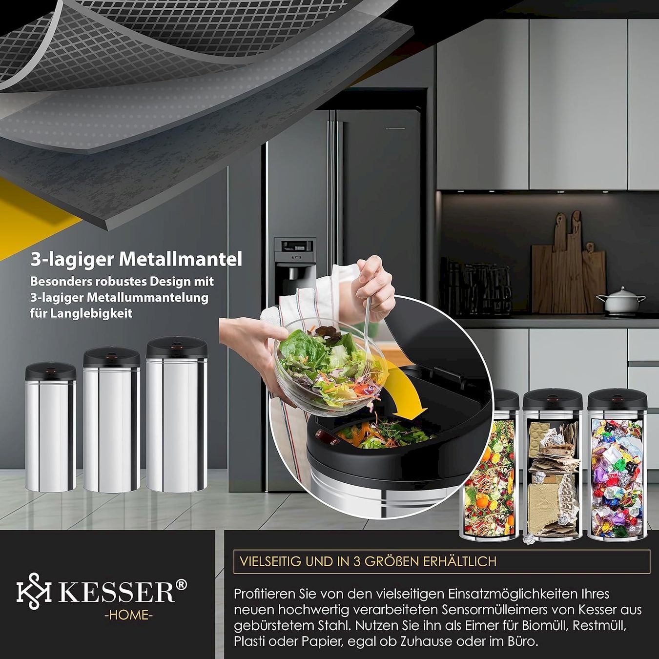 Hailo Cestini per rifiuti: Automatik Sensor Mülleimer 40L silber – Nuovo e nell'imballaggio originale da Bottighofen venduto da zaap 6