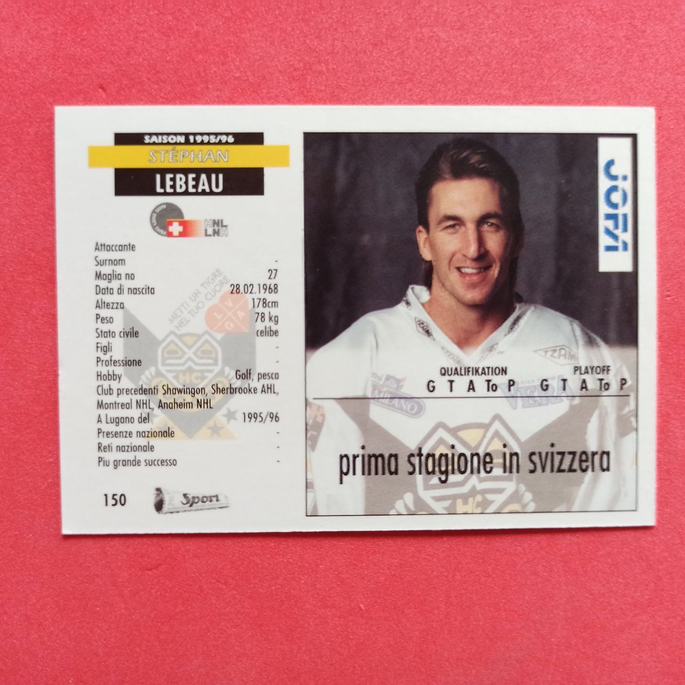 Carte collezionabili: Stèphan Lebeau - HC LUGANO - 1995/96 – Usato da Dübendorf venduto da kb86_MOVIE 1