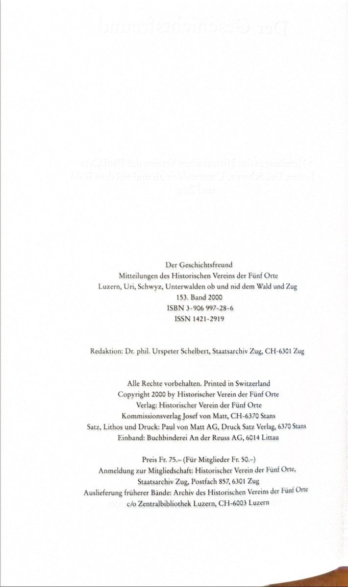 Libri: Der Geschichtsfreund 153. Band – Usato da Sarnen venduto da Livres 2