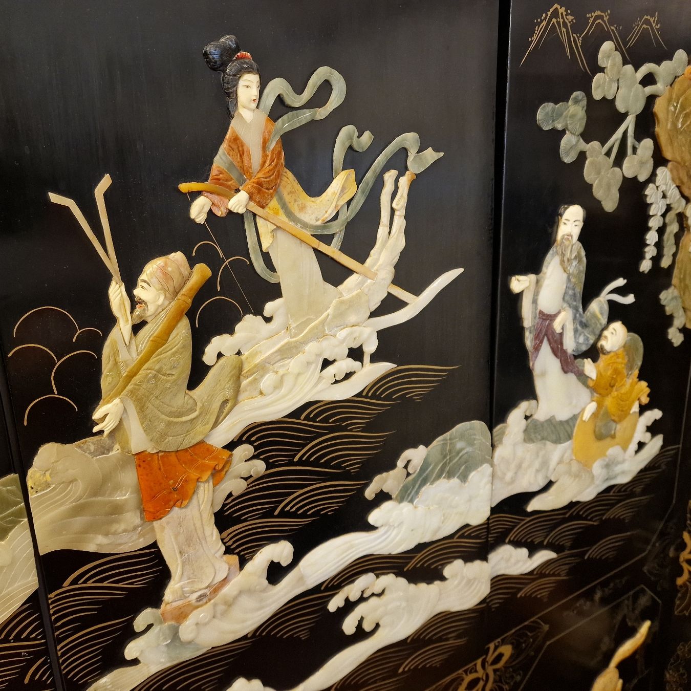 Paraventi: Asiatischer paravent, Raumteiler, mit echte Steine – Usato da BERN venduto da Intarsia 4