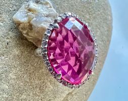 Traumring Silber 925 mit grossem Rubin und Zirkonia Gr. 54