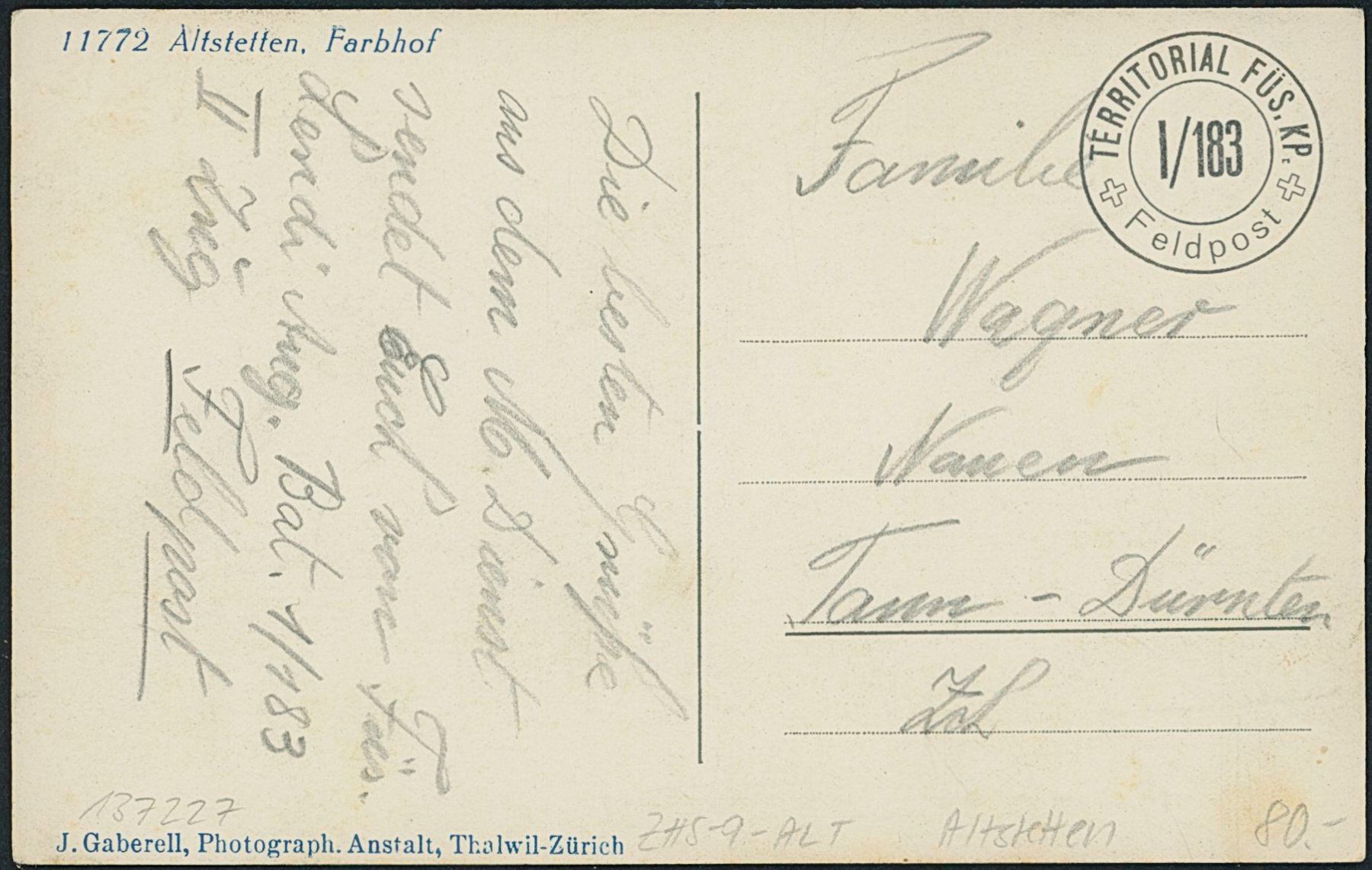 Ansichtskarten: ZHS Altstetten - Militärstempel – Neu (gemäss Beschreibung) aus Schindellegi von stationary 1