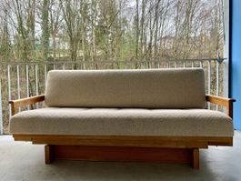 Vintage midcentury Schlafsofa Eichenholz | Wollbezug 1960