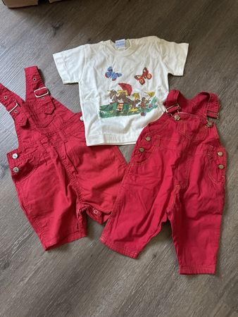 2 Rote Latzhosen & Shirt Gr. 68/74 Frühling
