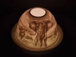 Porzellan Lithophanie Teelichthalter Elefanten