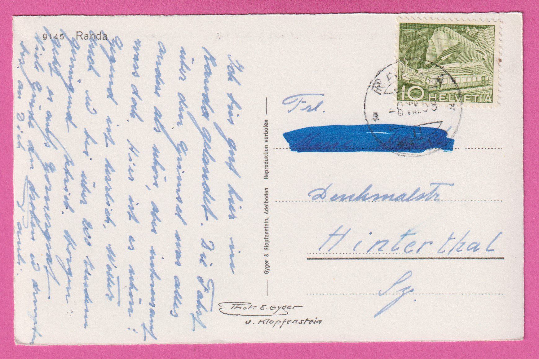 Ansichtskarten: Randa gel 1958 – Gebraucht aus Einsiedeln von dillie 1