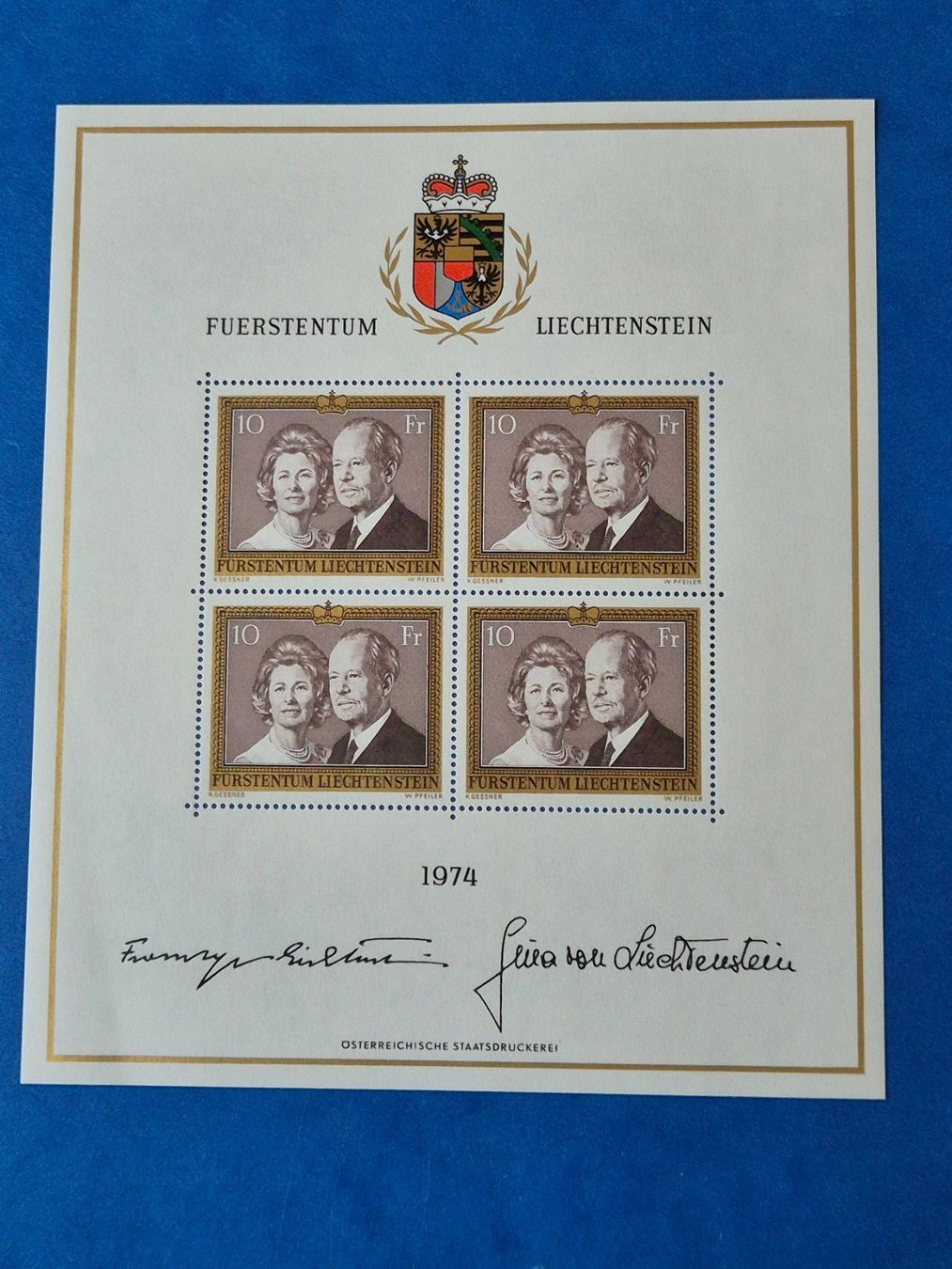 Tutti i francobolli: Briefmarkenbogen Fürstenpaar FL 1974 postfrisch – Nuovo (secondo la descrizione) da Seewen SZ venduto da SuperpumaDisplayTeam