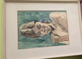 Gemaelde Frauenportrait Aquarell im Rahmen akzeptabel