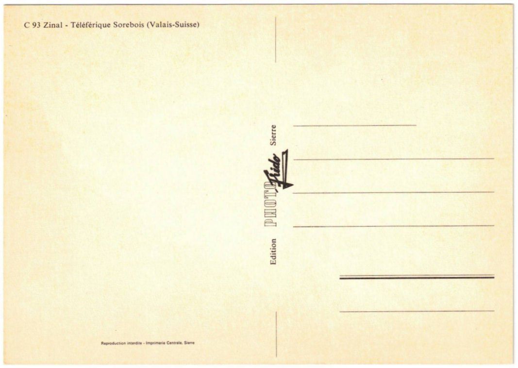 Cartoline postali: Zinal - Luftseilbahn Sorebois – Usato da Binningen venduto da Mountainrider 1