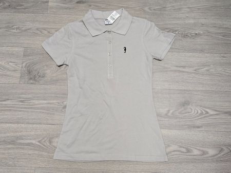 Damen Poloshirt in Grau - S - mit Seepferdchen-Stickerei