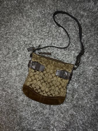 Coach Schultertasche braun Logo Muster
