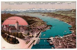 Zürich-See aus der Vogelschau, gelaufen 1914