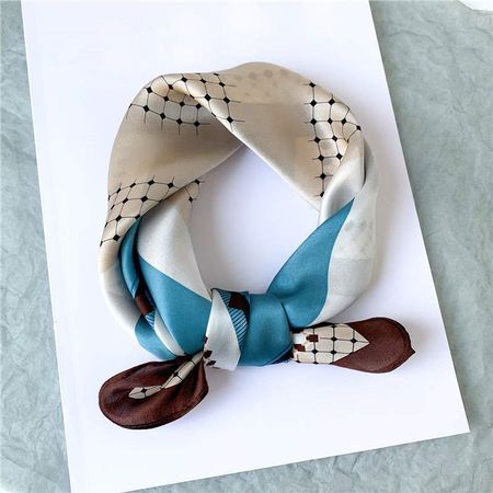 New 53cm 100% Silk Scarf, Blue Beige Klein Halstuch
