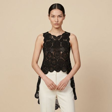 Haut tunique Crochet Noir Sans Manches Bohème T. M
