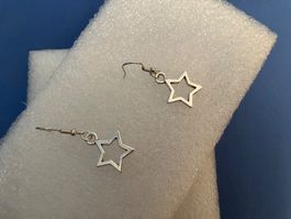 Silberfarbene Ohrhänger, hohler Sterne, Modeschmuck, NEU
