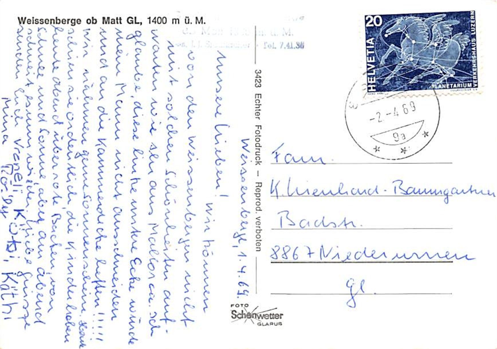 Ansichtskarten: Matt, Weissenberge ob Matt – Gebraucht aus Ottikon b.Kemptth. von Neptun1974 1