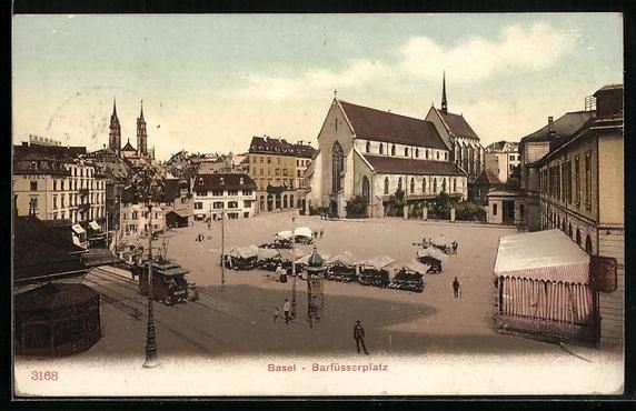 Cartoline postali: Basel, Barfüsserplatz mit Strassenbahn, – Usato da Berlin venduto da bartko-reher