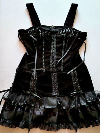 Samt Kleid Black Gothic Punk PHAZE Schleifen Party Openair