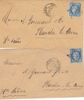 1872/76 Belegepaar von Paris mit Leitstempel- Planches-Mines