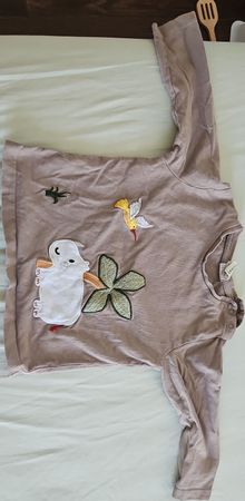 Langarmshirt beige mit Tiermotiv gebraucht Grösse 80