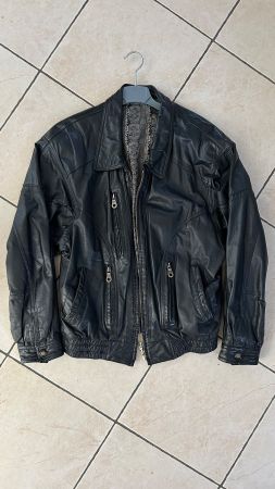 Veste en cuir noir authentique vintage
