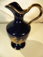 Henkelvase Porzellan von Limoges dunkelblau Rosendekor gold