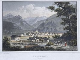 "Puschlav" Antiker kolorierter Stahlstich Graubünden um 1860