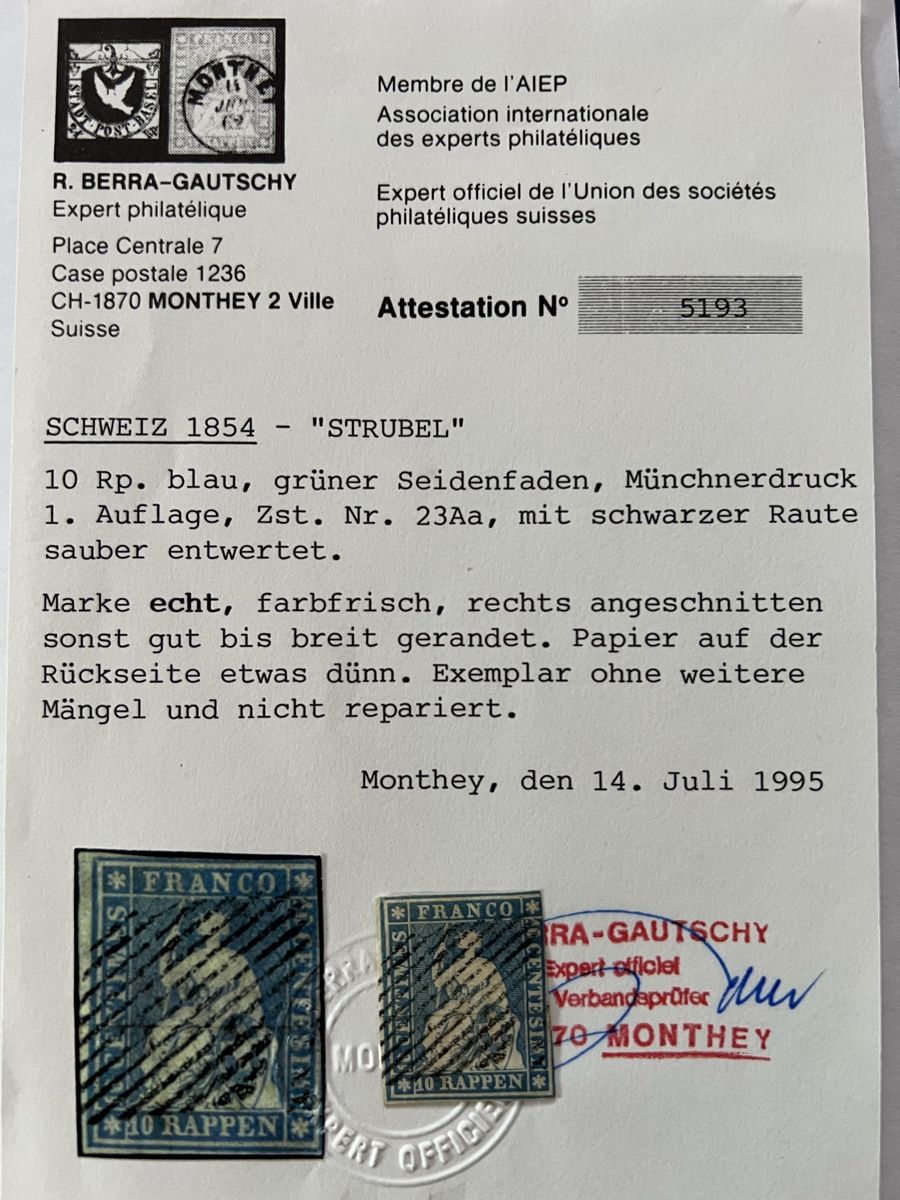 Tutti i francobolli: Strubel 23Aa mit Attest – Usato da Basel venduto da G.SALE.2 2
