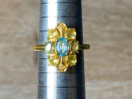 Blauer Zirkon + Saphir Ring 💎✨ Silber 925 vergoldet S294
