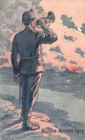 Schweiz Militär Trompeter Neujahr 1915 Litho