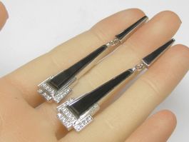 Vintage 925 Silber Ohrringe Onyx im Art Déco Jugendstil