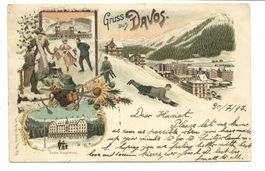 Gruss aus Davos (GR) Sanatorium - Wintersport - Litho - 1897