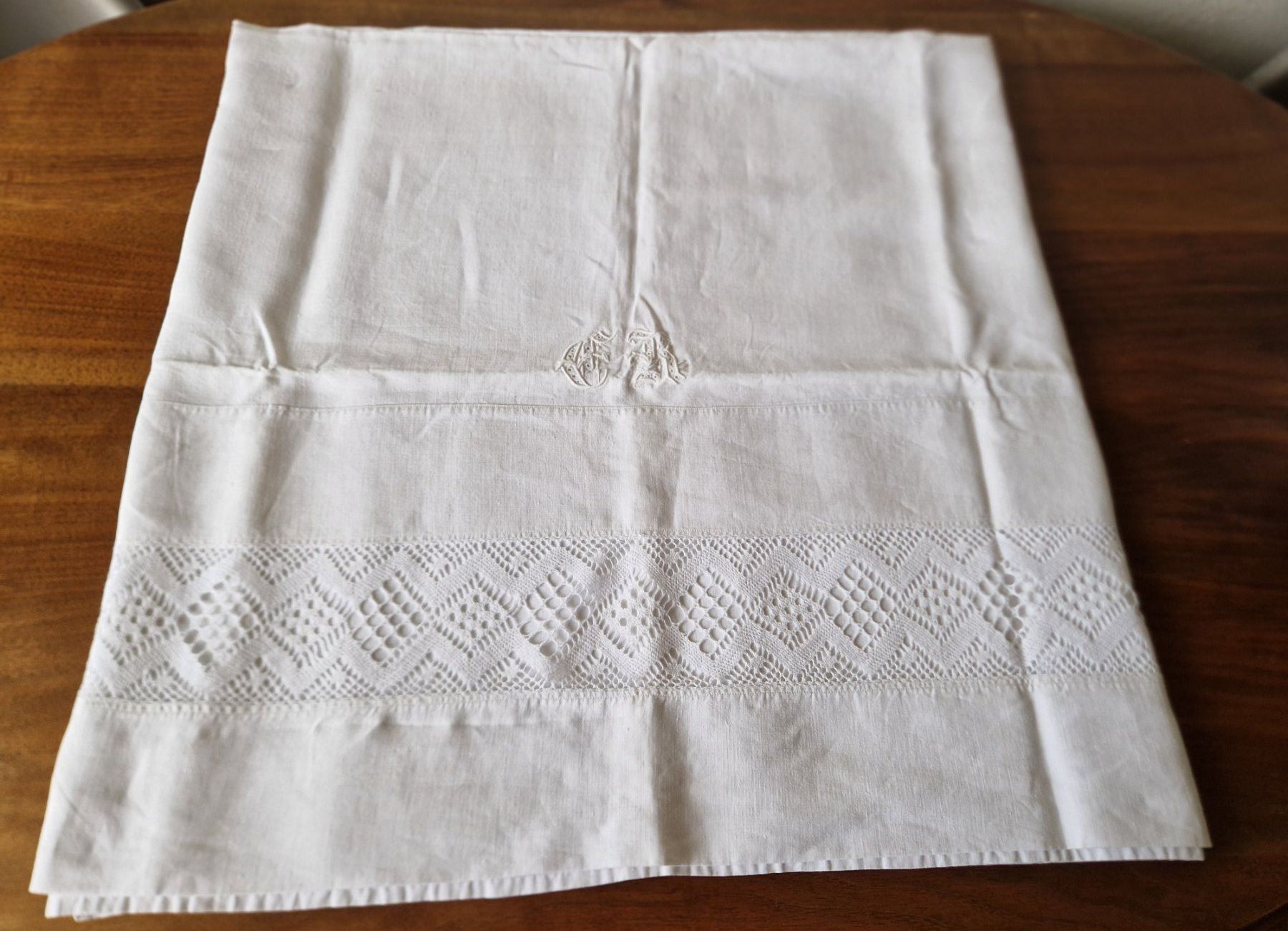 Linge de lit: Leinen Leintuch mit Spitze 220x166cm – D'occasion à Bern par Antikbatik