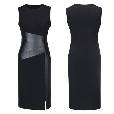 Kleid mit Kunstledereinsatz, schwarz, Gr. L / *NEU*