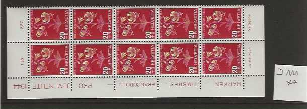Alle Briefmarken: timbre Pro Juventute J111 ** bande de 10 – Neu (gemäss Beschreibung) aus Sorvilier von carose01