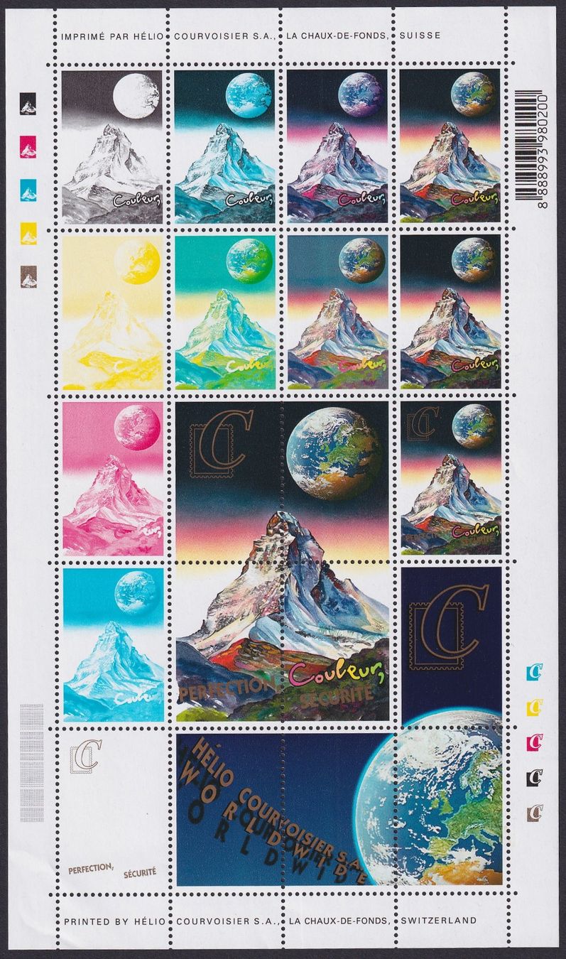 Alle Briefmarken: VIGNETTE, Bogen vom MATTERHORN in allen Farben. – Gebraucht aus Sursee von Luzernerraute