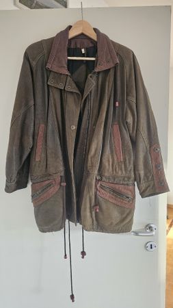 Vintage Echtleder Jacke, Gr. S – grün/braun