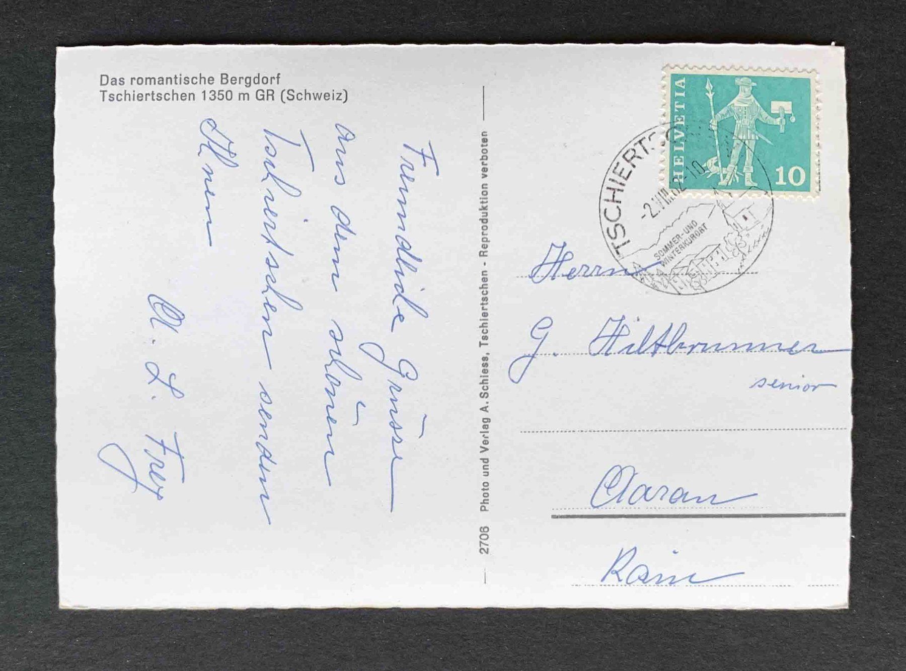 Cartoline postali: AK Das romantische Bergdorf Tschiertschen GR – Usato da Goldau venduto da artelier1 1