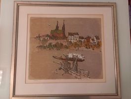 Kunstwerk Marco Richterich Münster mit Fähre, gerahmt