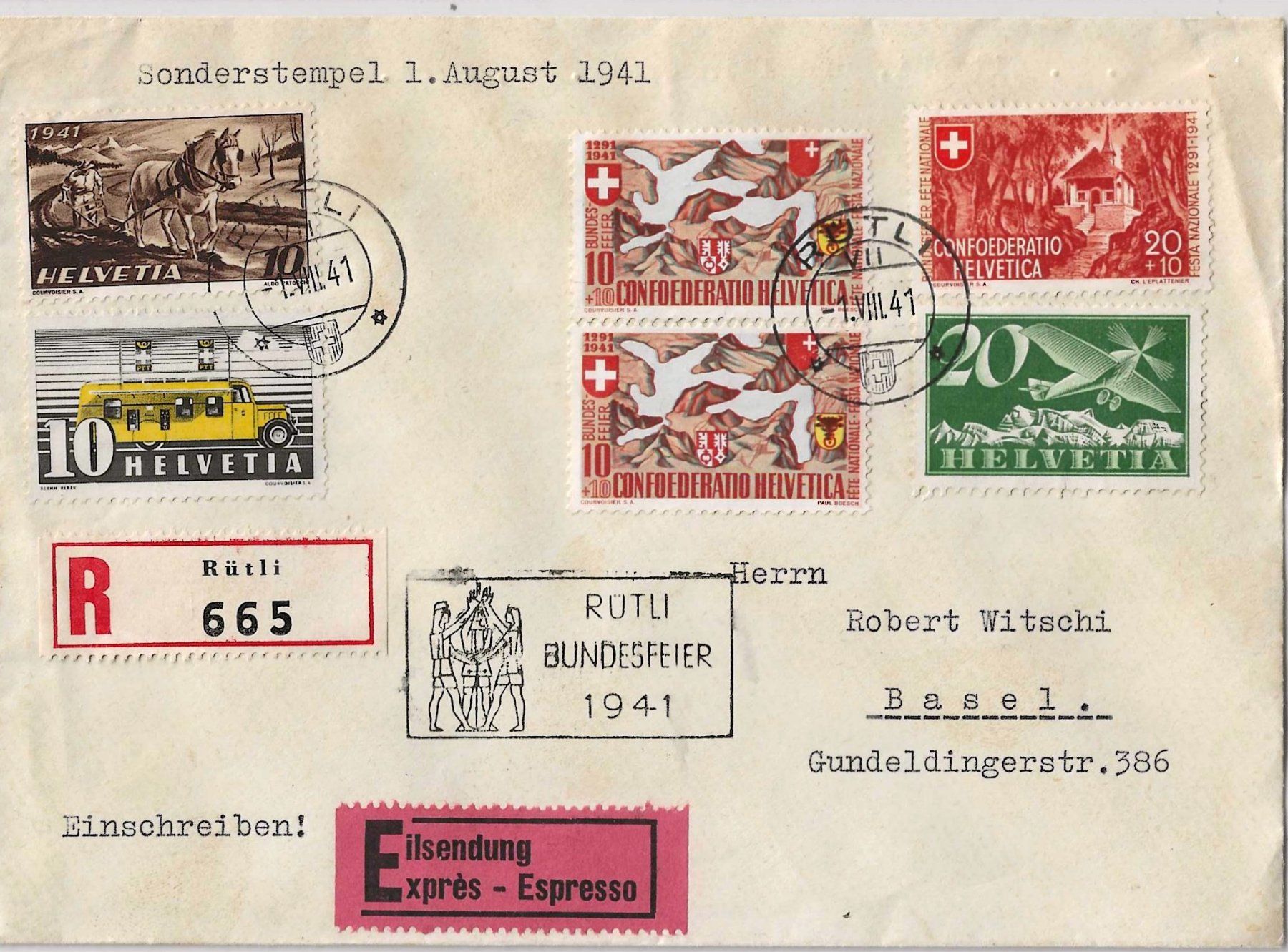 Tutti i francobolli: Brief Bundesfeier  Sonderstempel 1.Aug.1941 Eingeschrieben – Usato da Zürich venduto da Philacat11