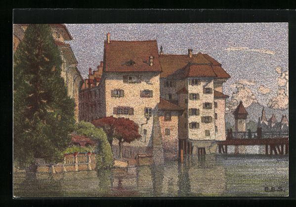 Ansichtskarten: Ernst E. Schlatter: Luzern, Ortspartie a – Gebraucht aus Berlin von bartko-reher