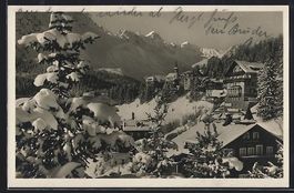Arosa, Ortschaft vom Schnee bedeckt, Ber