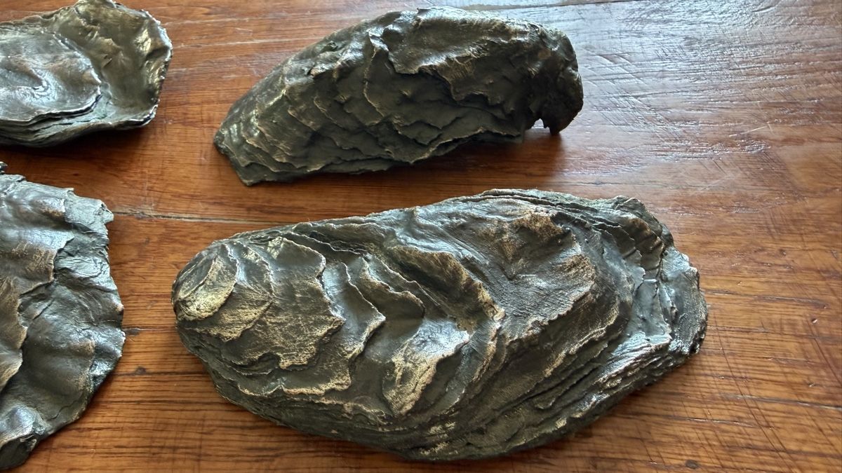 Fossili: 4 Austernschalen mit Silberüberzug antik – Usato da Riedholz venduto da Frettchen63 4