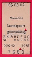KARTON BILLETT, MAIENFELD - LANQUART, 2.KLASSE, RETOUR
