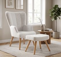 Sessel mit Hocker Stoff Weiss Holz fast neu