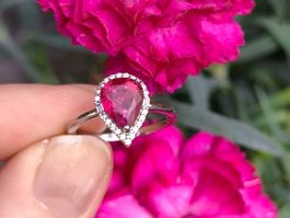 Rubellite Turmalin Tropfen Ring, 925 Silber, Gr 50