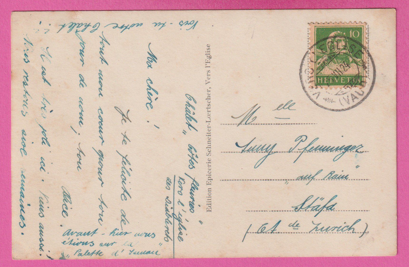 Cartoline postali: Vers l'Eglise gel 1924 La Murée – Usato da Einsiedeln venduto da dillie 1